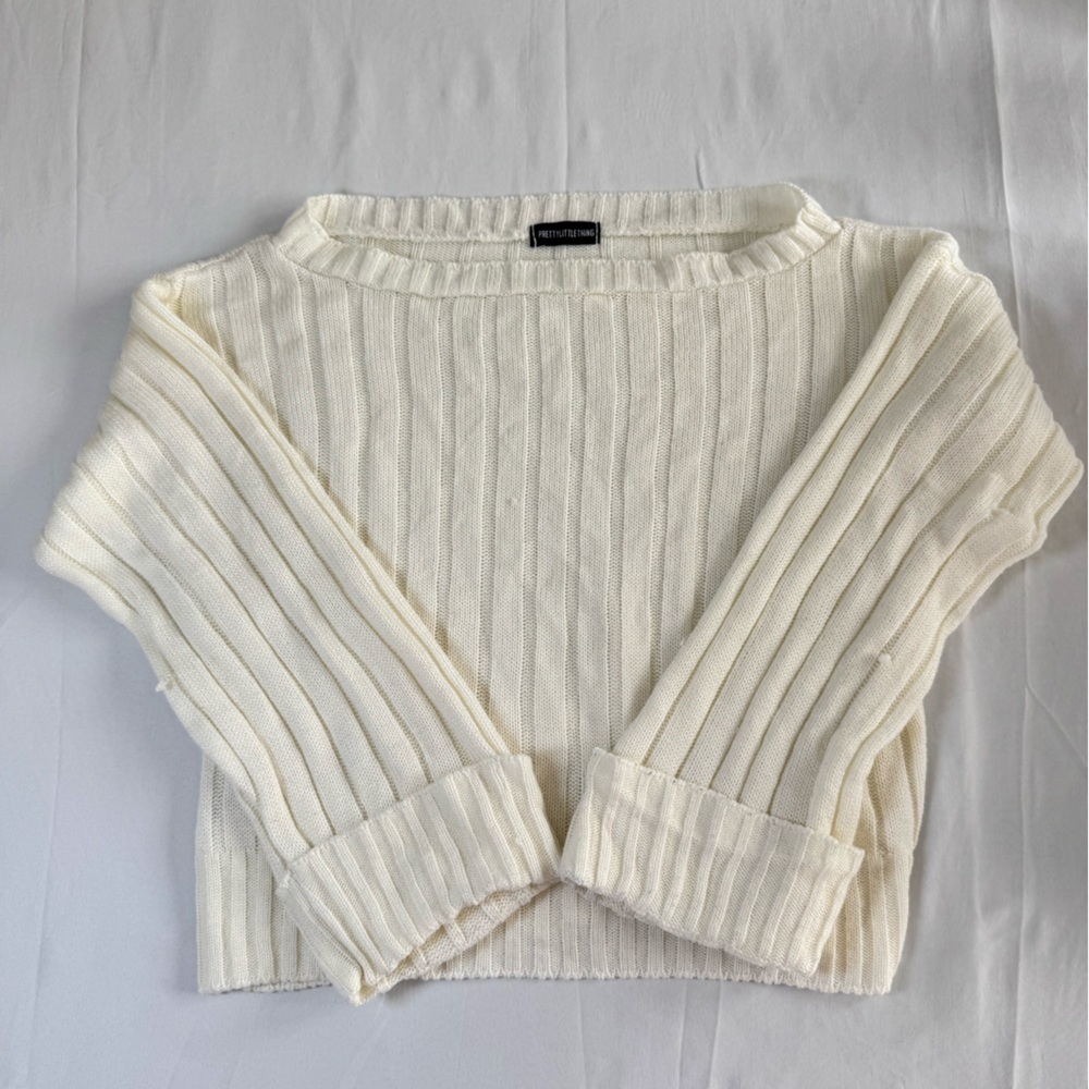 Cream Ribbed Knit Sweater - Picture 2 of 8